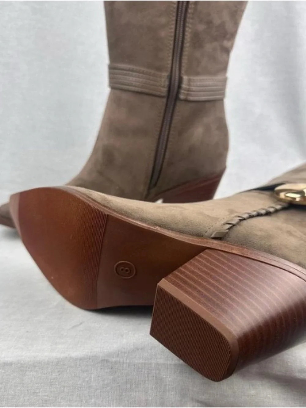 Brown Suede Women's Tall Boot with Gold Accent Size 8